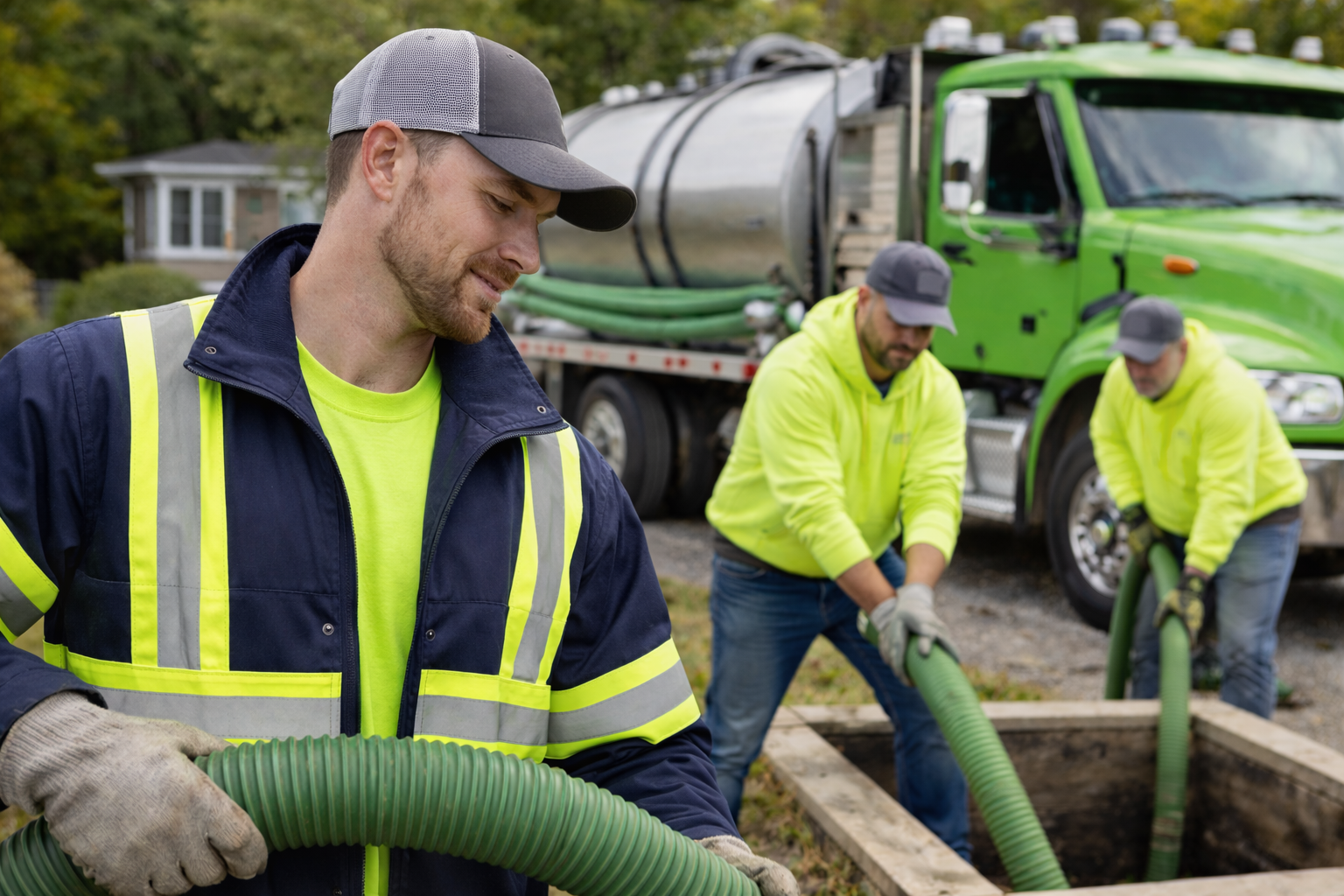 Septic service workers on the job